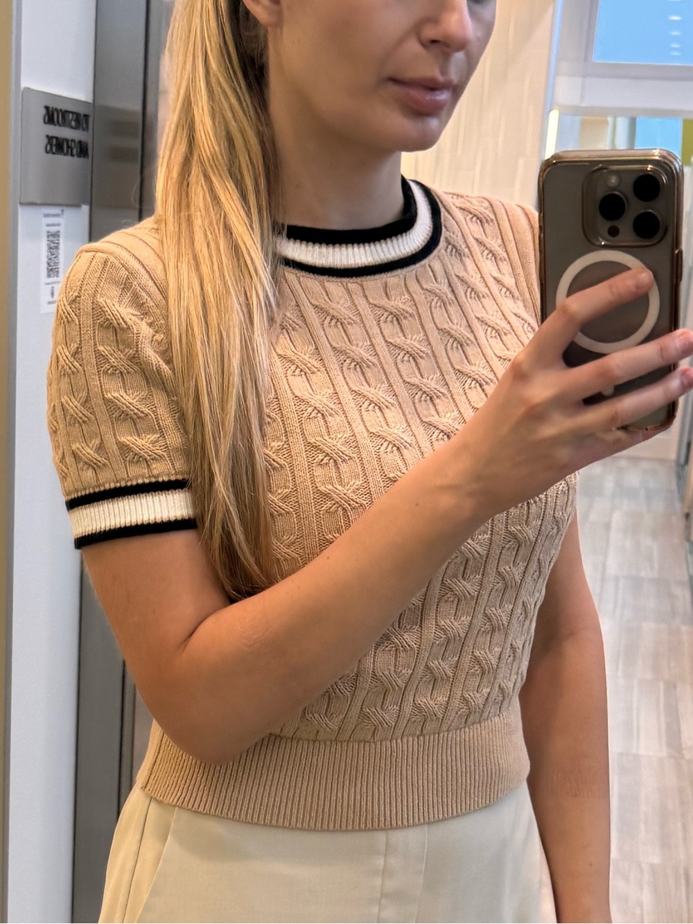 Tommy Hilfiger Brown Knit Short-Sleeve Sweater Blouse